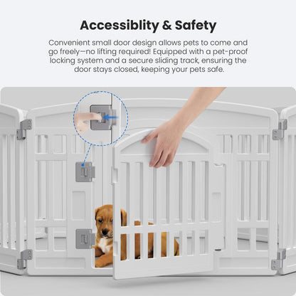 Plastic Pet Playpen, Durable Puppy Playpen with Lockable Door and Non-Slip Bottom, Portable Indoor Outdoor Puppy Pen