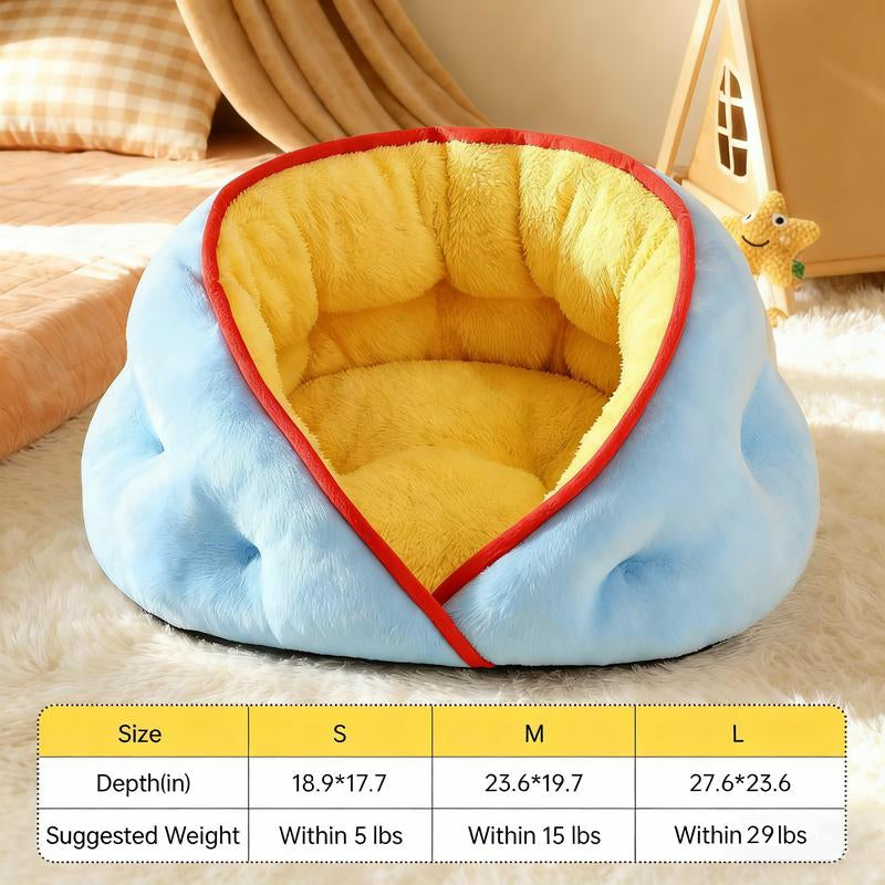 Plush Pet Nest Bed - Self-Heating, Ultra Soft & Cute Cave Bed for Dogs/Cats,Cozy Pet Bed for Dogs/Cats - Warm Plush Cave Bed, Super Soft & Self-Warming