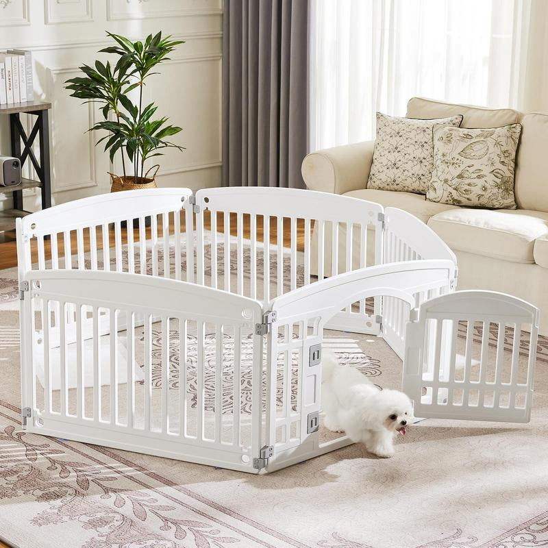 Plastic Pet Playpen, Durable Puppy Playpen with Lockable Door and Non-Slip Bottom, Portable Indoor Outdoor Puppy Pen