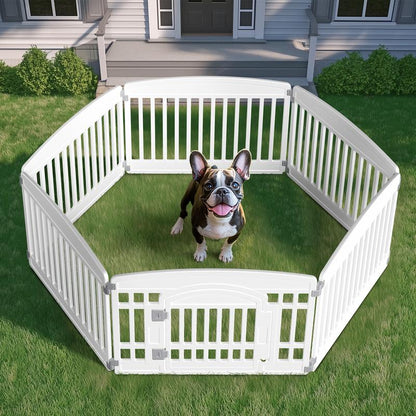 Plastic Pet Playpen, Durable Puppy Playpen with Lockable Door and Non-Slip Bottom, Portable Indoor Outdoor Puppy Pen