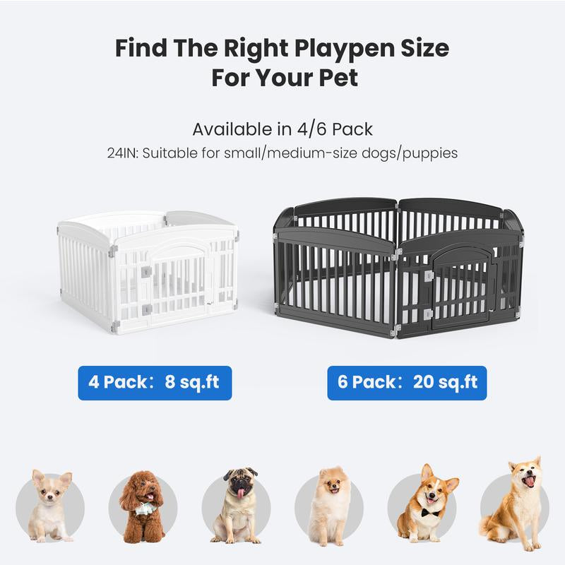 Plastic Pet Playpen, Durable Puppy Playpen with Lockable Door and Non-Slip Bottom, Portable Indoor Outdoor Puppy Pen