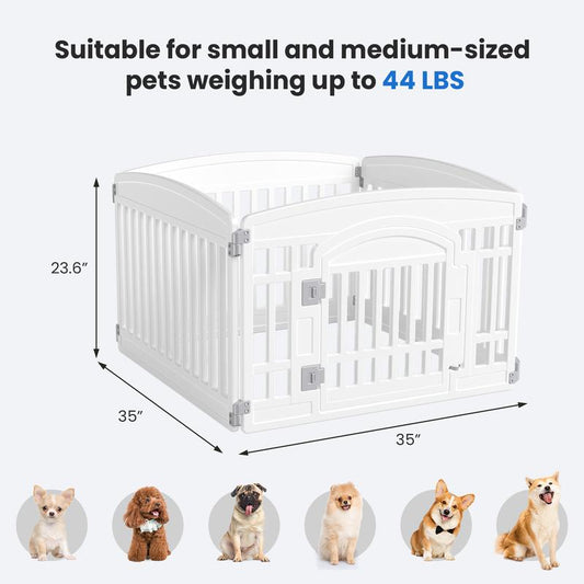 Plastic Pet Playpen, Durable Puppy Playpen with Lockable Door and Non-Slip Bottom, Portable Indoor Outdoor Puppy Pen