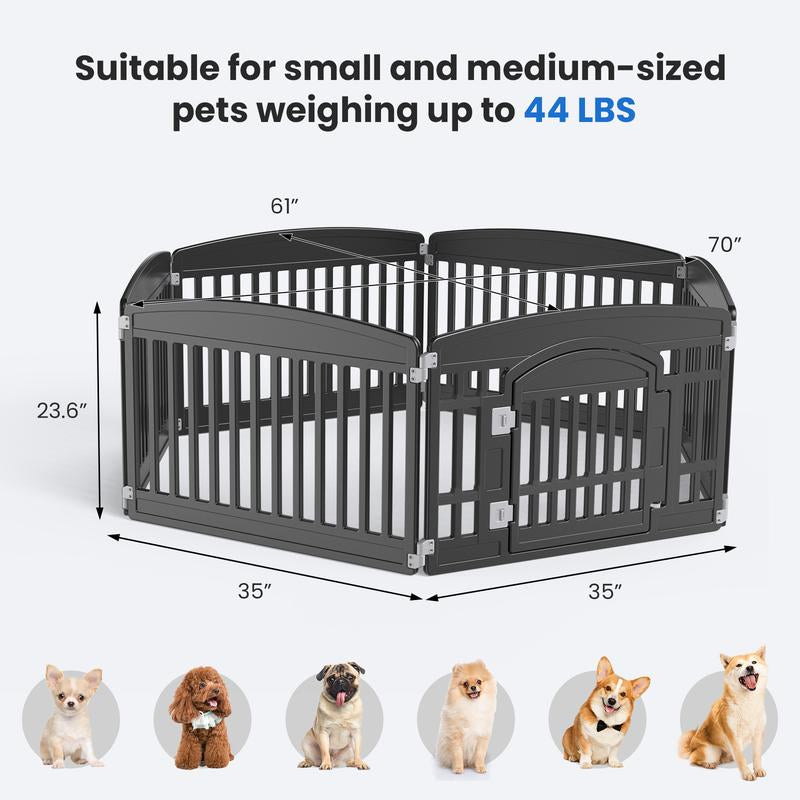 Plastic Pet Playpen, Durable Puppy Playpen with Lockable Door and Non-Slip Bottom, Portable Indoor Outdoor Puppy Pen