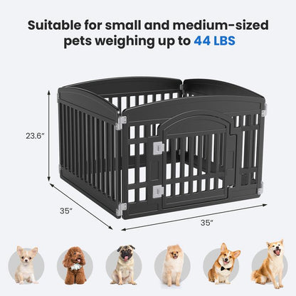 Plastic Pet Playpen, Durable Puppy Playpen with Lockable Door and Non-Slip Bottom, Portable Indoor Outdoor Puppy Pen