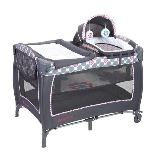 Baby Trend Lil' Snooze Deluxe II Portable Nursery Center Playard with Cozy Napper Removable Full Bassinet & Storage Tote Bag Crib for Infant